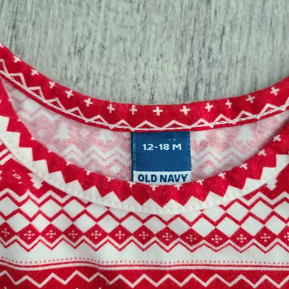Old Navy Baby Girls Red & White Fair Isle Long Sleeve Dress Size 12–18 Months